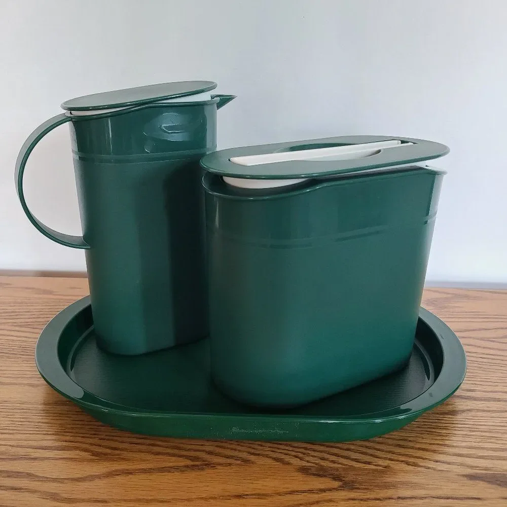 Tupperware 6-Pc Preludio Slim Ice Bucket w/Tongs Pitcher and Serving Tray VTG